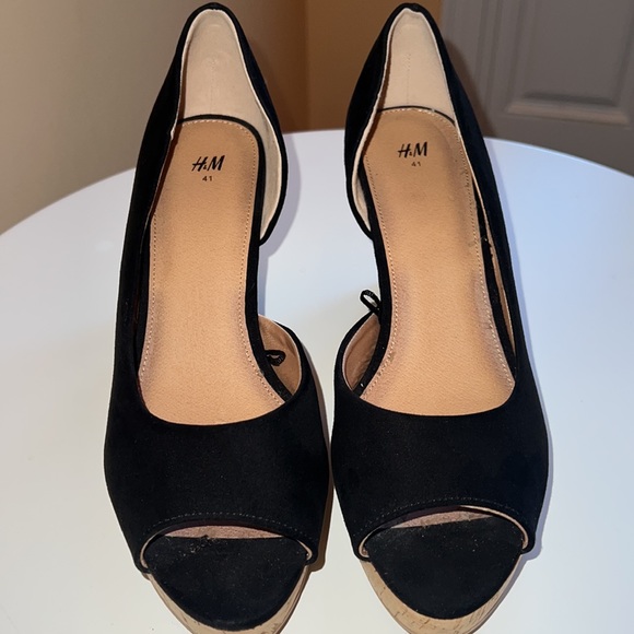 H&M Black Suede Wedge Shoes size 9.5 - Picture 6 of 6